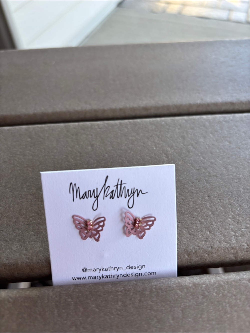 Mary Kathryn Pink Butterfly Stud Earrings with Gold Accents.
